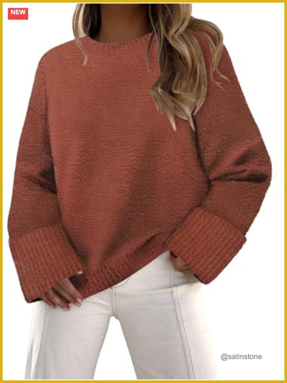 Fuzzy Knit Sweater Crewneck Pullover Tunic Top Loose Fit Long Sleeve